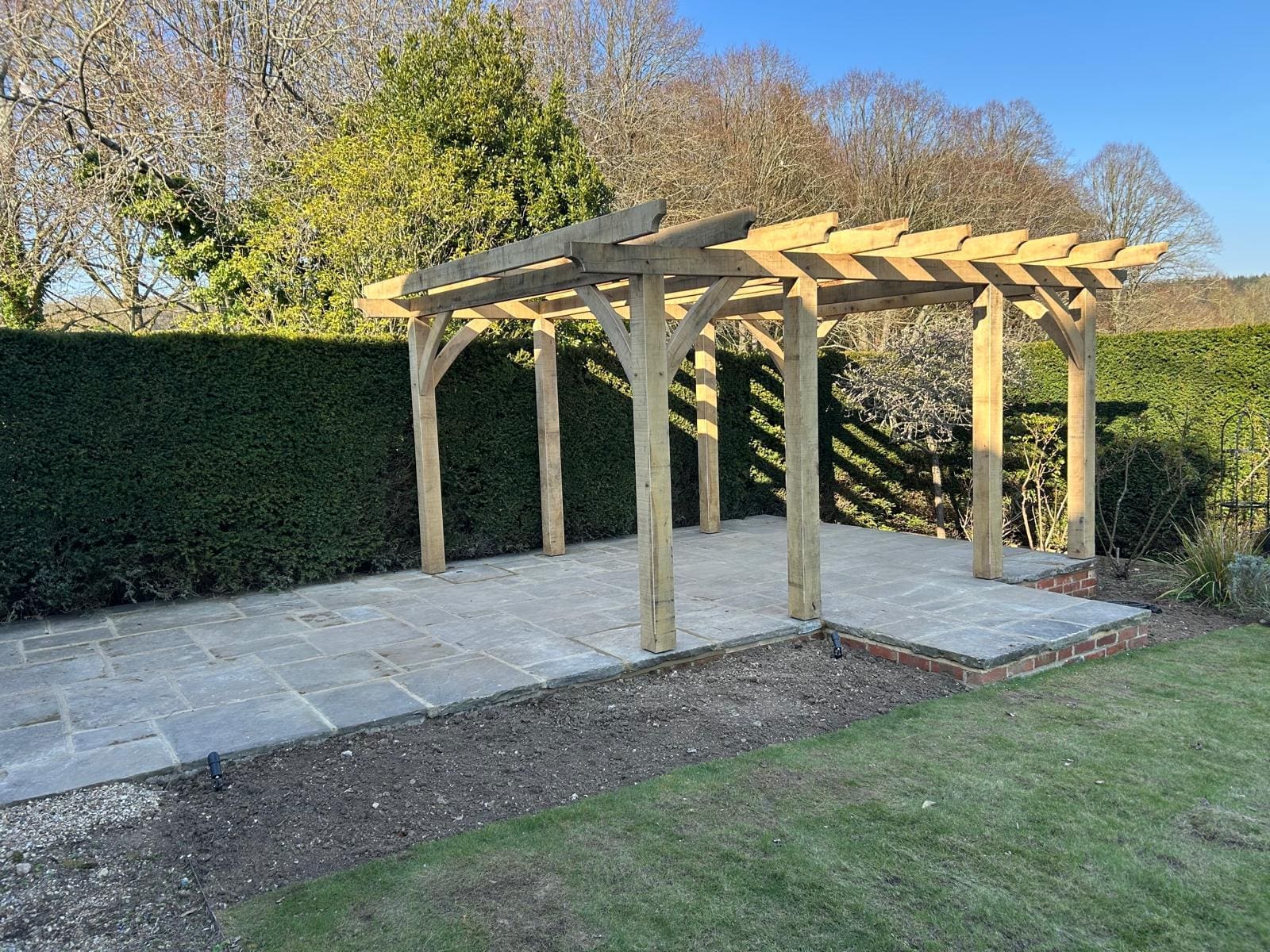 Reclaimed York Stone Terrace With Oak Pergola